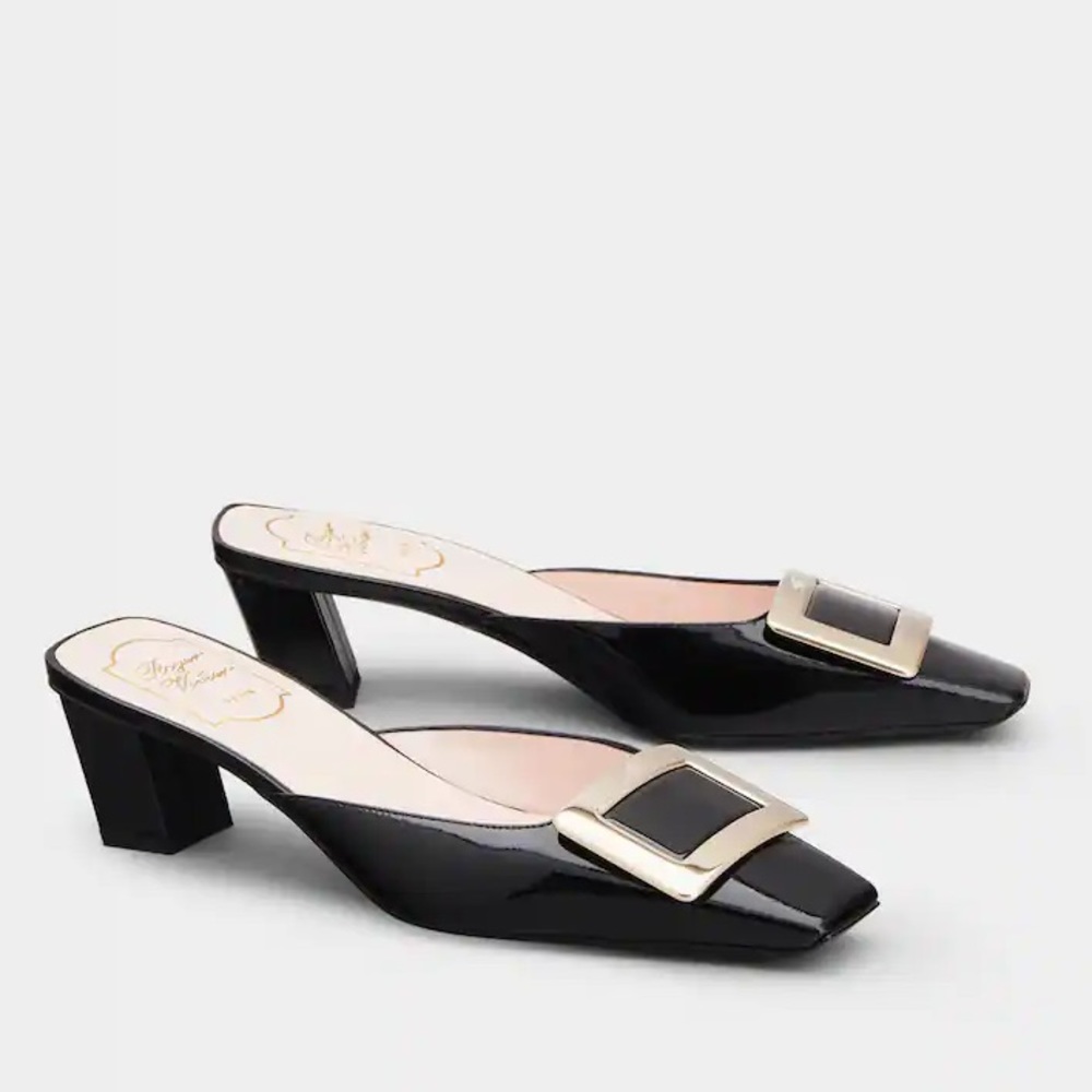 Roger vivier Belle Vivier Metal Buckle Mules in Patent Leather size 36